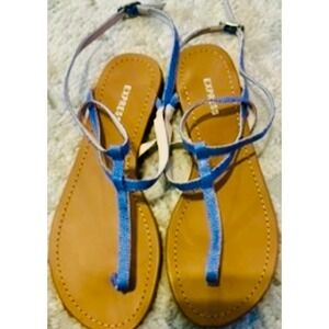 Express Womens Blue Snake Print Thong Sandals Ankle Strap Casual Summer Shoes 6m